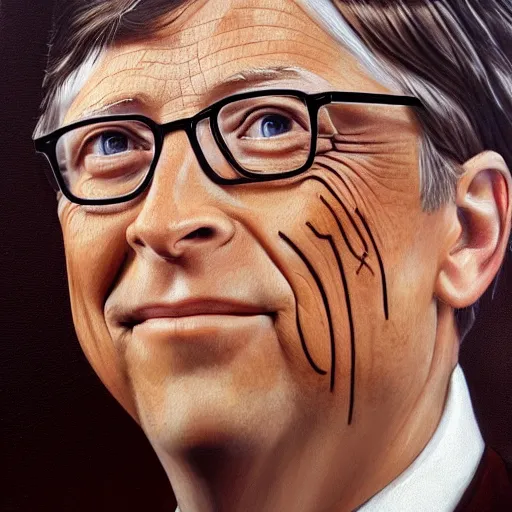 Prompt: Bill Gates with an earring, oil portrait