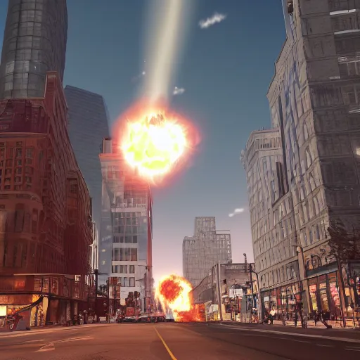 Prompt: A huge fireball impacts downtown, photorealistic, detailed, 8K