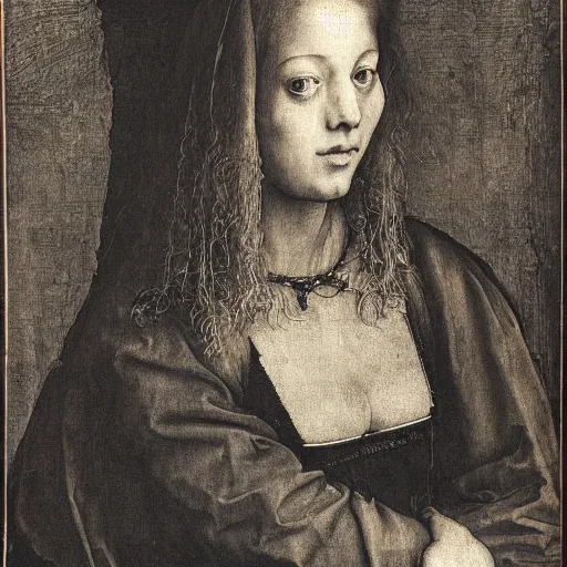 Prompt: photo of young woman by albrecht durer