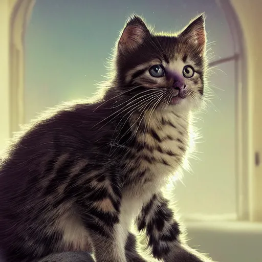 Image similar to a wonky kitten, strange color , dramatic lighting, cinematic, establishing shot, extremely high detail, foto realistic, cinematic lighting, post processed, concept art, high details, cinematic, 8k resolution, beautiful detailed, photorealistic, digital painting, artstation, concept art, smooth, sharp focus, artstation trending, octane render, unreal engine