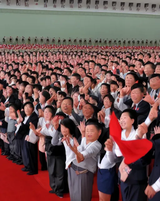 Image similar to Excited Fans at a Kim Jong-Un Meet and Greet, realistic, 4k, 8k
