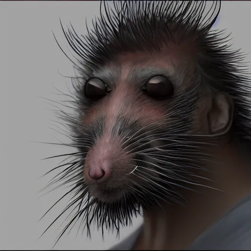 Prompt: humonoid rat man, grimy, portrait, 4 k, photorealistic, whiskers