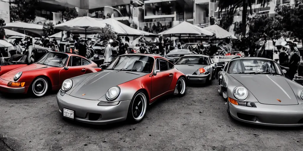 Image similar to A photograph of the Luftgekuhlt Porsche car meet by Larry Chen, Luftgekuhlt, Porsche 911, Los Angeles Car Culture, Speedhunters