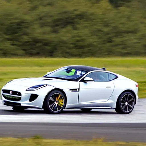 Prompt: a 2 0 1 6 jaguar f - type project 7 driving on a race track