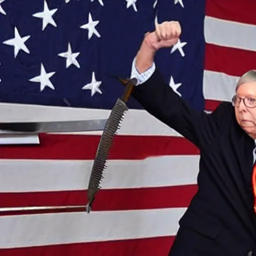 Image similar to mitch mcconnel being cut open by a katana, committing seppeku