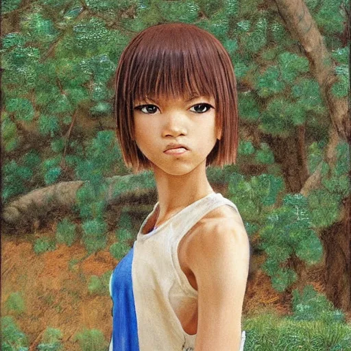 Image similar to anime zendaya by by Hasui Kawase by Richard Schmid on canvas