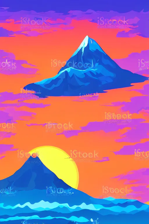 Image similar to sunrise mountain water illustration vector digital art trending on artstation