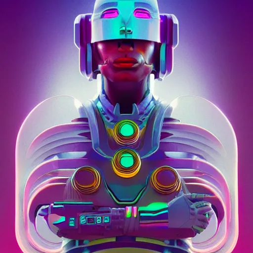 Image similar to 80s futuristic android character, slik design, colorful chrome:: by beeple and James Gilleard and Justin Gerard :: ornate, dynamic, particulate, intricate, elegant, highly detailed, centered, artstation, smooth, sharp focus, octane render, 3d