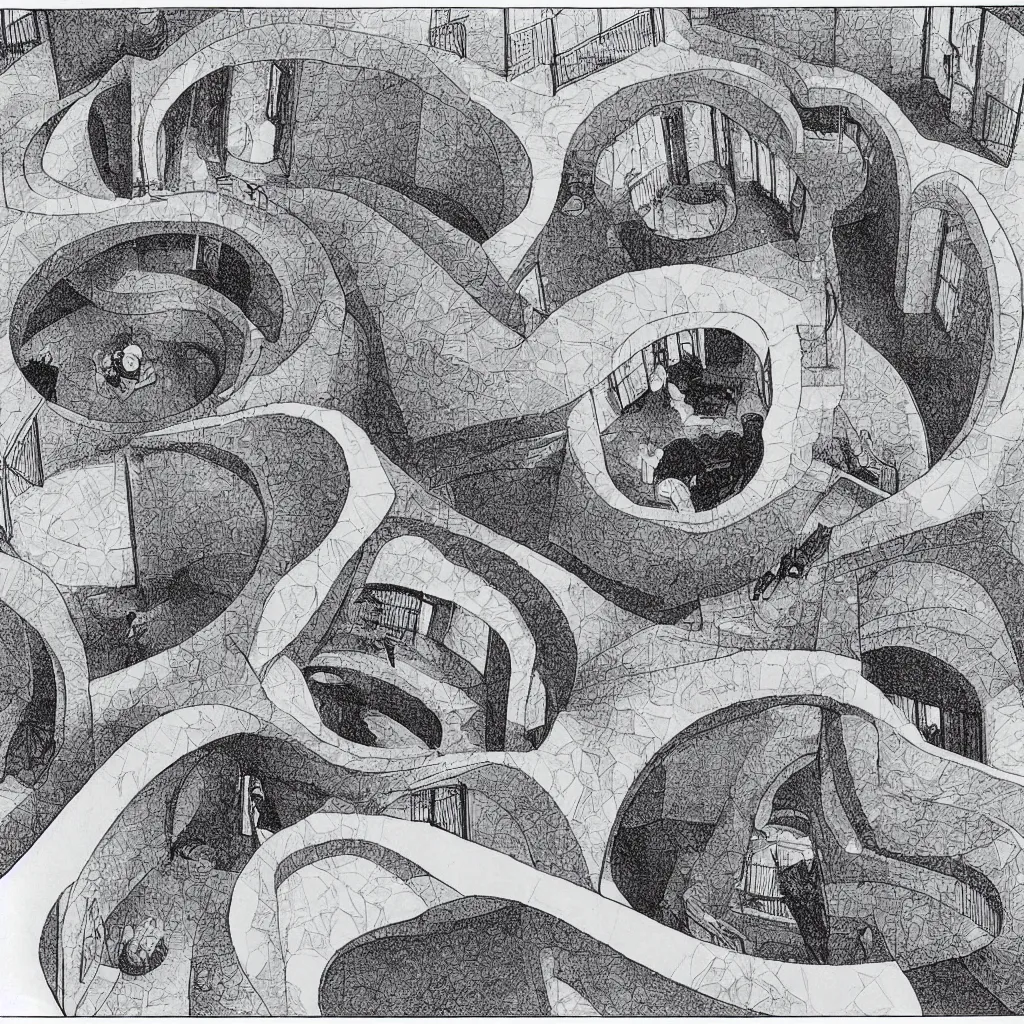 Prompt: detailed torus shaped house, illustrated by m. c. escher