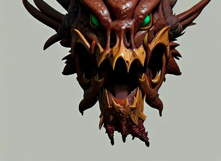 Image similar to brown wooden festeroot dragonskull treant head, stylized stl, 3 d render, activision blizzard style, hearthstone style, darksiders art style, greg rutkowski style