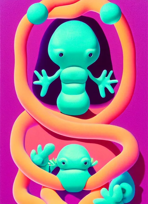 Image similar to cute a big woman intertwined axolotl by shusei nagaoka, kaws, david rudnick, airbrush on canvas, pastell colours, cell shaded, 8 k