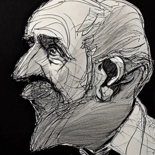 Prompt: a realistic yet scraggly portrait sketch of the side profile of a stern and sophisticated gaben newell, trending on artstation, intricate details, in the style of frank auerbach, in the style of sergio aragones, in the style of martin ansin, in the style of david aja, in the style of mattias adolfsson