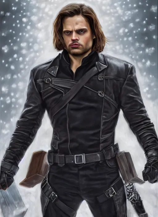 Prompt: baroque painting of sebastian stan as the winter soldier by virginia vezzi. highly detailed, dramatic lighting