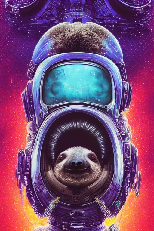 Image similar to portrait of a sloth, celestial. intricate abstract. cyberpunk, vhs glitch. glorious cosmic helmet. intricate artwork. immaculate. holy. empty oxygen tank. by wlop, Dan Witz, Boris Vallejo. octane render, CGSociety, Moebius very coherent symmetrical artwork. cinematic, hyper realism, high detail, octane render, 8k, iridescent accents, deep color