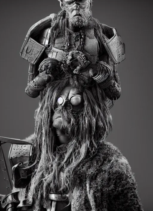 Image similar to 8 5 mm f 1. 8 photograph of a claymation cyberpunk viking, highly detailed diorama, by erwin olaf and anton corbijn, smooth, sharp foccus, commercial photography, fashion shoot