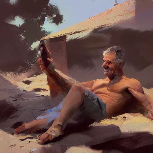 Image similar to um velho relaxando na sua mansao, artwork by craig mullins