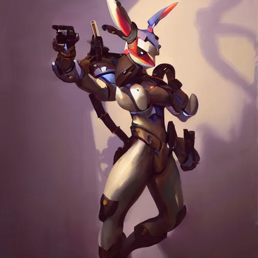 Image similar to greg manchess portrait painting of partially armored sylveon as overwatch character, medium shot, asymmetrical, profile picture, organic painting, sunny day, matte painting, bold shapes, hard edges, street art, trending on artstation, by huang guangjian, gil elvgren, ruan jia, greg rutkowski, gaston bussiere