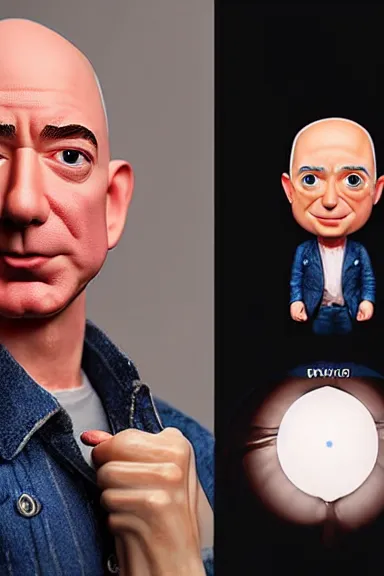 Image similar to “ very very highly detailed photorealistic jeff bezos funko pop, studio lighting and shading, 8 k, award - winning crisp details ”