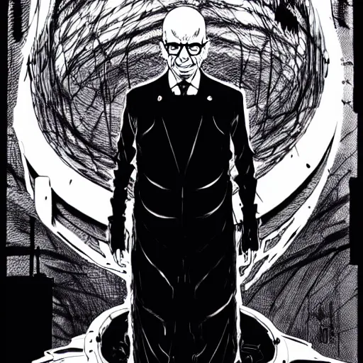 Image similar to Klaus Schwab looking sinister, by Tsutomu Nihei, highly detailed