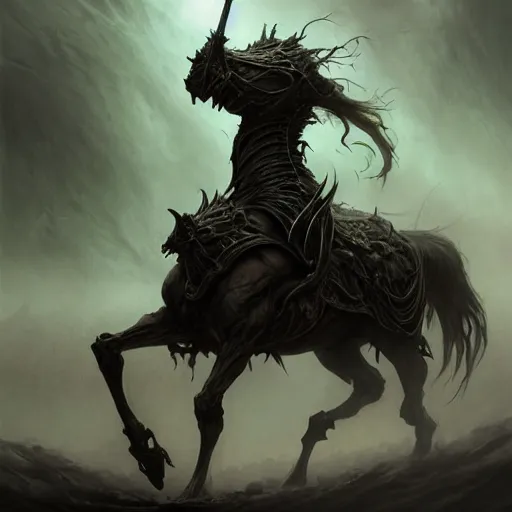 Image similar to concept art by artgerm, pestilence of the four horsemen of the apocalypse, soft green natural light, intricate, hooded death riding a horse, highly detailed dark art, digital painting, artstation, concept art, smooth, sharp focus, illustration, art by greg rutkowski and luis rollo and uang guangjian and gil elvgren, symmetry!