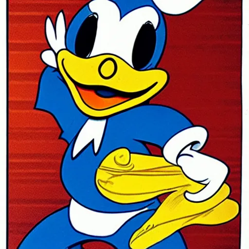 Prompt: donald duck high on bad medication by carl barks