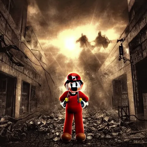Image similar to Super Mario facing away, resident evil, dark fantasy, horror