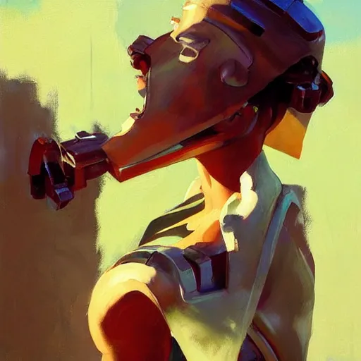 Prompt: greg manchess portrait painting of a drunk robot, medium shot, asymmetrical, profile picture, organic painting, sunny day, matte painting, bold shapes, hard edges, street art, trending on artstation, by huang guangjian and gil elvgren and sachin teng