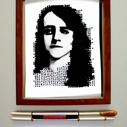 Prompt: portrait of emma watsons in the style of a dot matrix printer print out!!