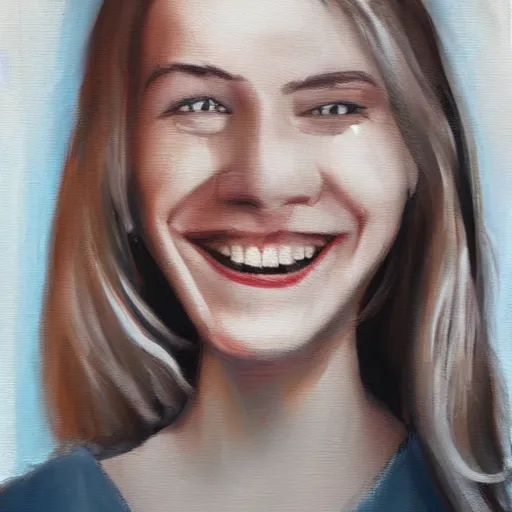 Image similar to woman from scandinavia, 2 0, years old, smiling and looking directly, portrait painting, white background, art