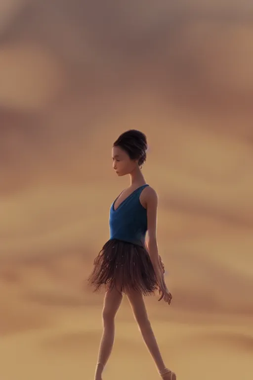 Prompt: stunningly beautiful, filipina prima ballerina in desert, symmetrical face, golden hour, smooth, focus, highly detailed, hyper realistic, dramatic lighting, elegant, intricate, concept art, low angle, art by wlop, mars ravelo, greg rutowski, artstation