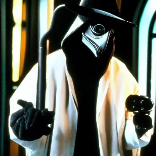 Image similar to plague doctor with tricorder, still from star trek the next generation ( 1 9 8 7 )