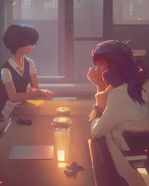 Image similar to highly detailed vfx espresso, stephen bliss, unreal engine, loish, rhads, beeple, makoto shinkai and lois van baarle, ilya kuvshinov, global illumination, detailed and intricate environment