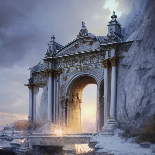 Prompt: gates of heaven, volumetric lighting, 8 k octane beautifully detailed render, post - processing, extremely hyper - detailed, intricate, epic composition, cinematic lighting, masterpiece, trending on artstation, detailed detailed detailed, masterpiece, stunning art by anders zorn, wonderful masterpiece by greg rutkowski, beautiful cinematic light,