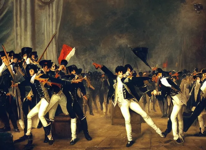 Image similar to romanticism painting of michael jackson during the french revolution