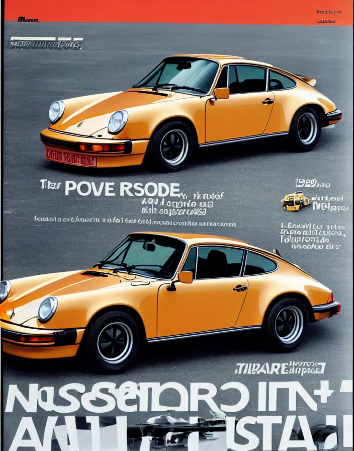 Prompt: porsche 9 1 1 on a 1 9 8 0 cover of automotive magazine