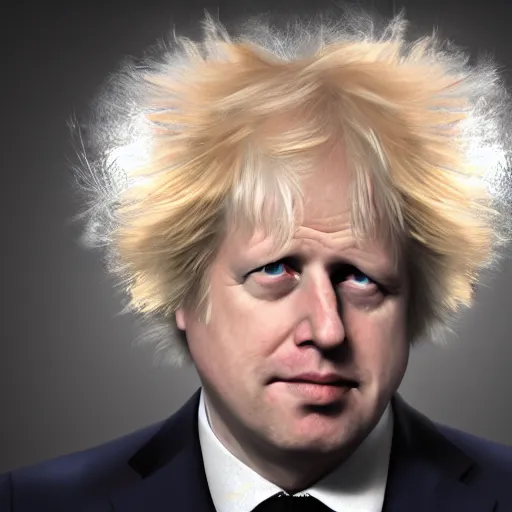 Image similar to boris johnson with huge enormous gigantic untidy hair on a bad hair day from hell. high quality digital art. 4 k render.
