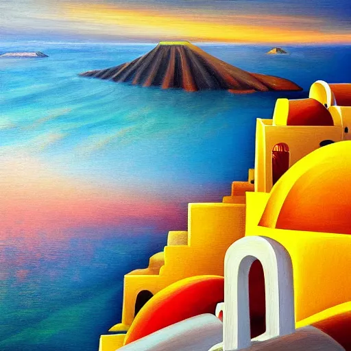 Prompt: professional painting of Santorini in the style of Gabriel Dawe, smooth, sharp focus, illustration, intricate, stormy weather, extremely detailed masterpiece,