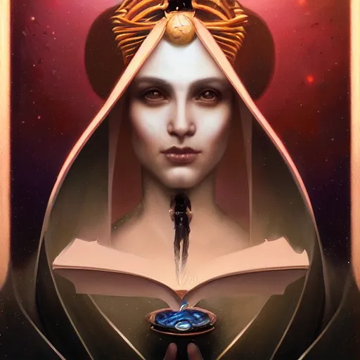 Prompt: a beautiful portrait of a universal goddess by Jim Burns and Tom Bagshaw, Trending on Artstation, universe background