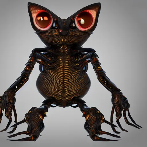 Prompt: cute alien cat insect hybrid creature with many eyes, many arms, many legs with radial symmetry detailed character concept 3 d pixar style render 4 k