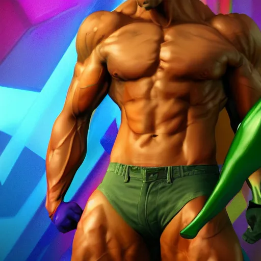 Image similar to Cammy, Man, handsome, muscular, sharp focus, colorful, photograph, octane render