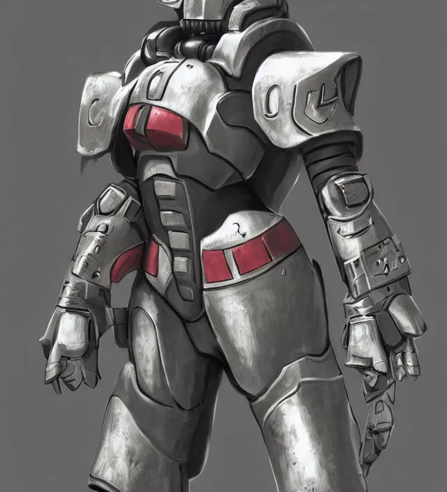 Image similar to a character portrait of a soldier wearing powered armor in the style of fallout power - armor and bubblegum crisis powersuit trending on artstation deviantart pinterest hyper detailed photorealistic hd 8 k post - processing high resolution