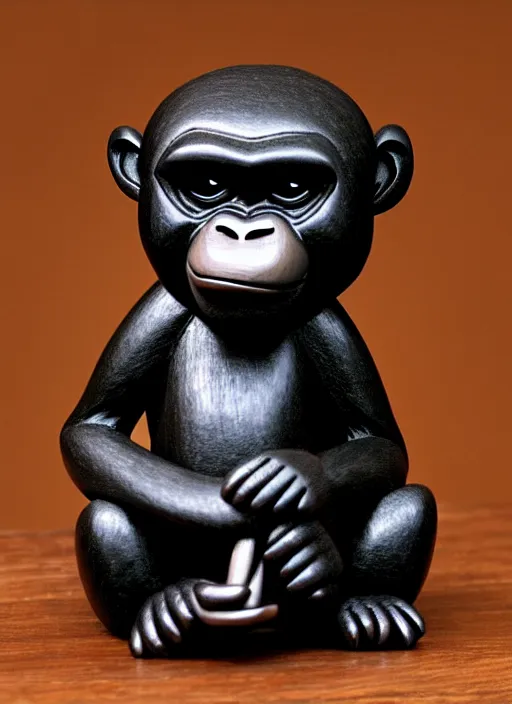 Prompt: cute monkey cartoon character, sculpted in very hard black wood, rock