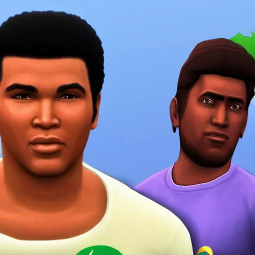Prompt: Muhammad ALi and Elvis as playable characters in The Sims 4