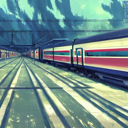 Image similar to A train at station, Anime concept art by Makoto Shinkai