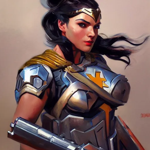 Image similar to greg manchess portrait painting of armored punisher wonderwoman as overwatch character, medium shot, asymmetrical, profile picture, organic painting, sunny day, matte painting, bold shapes, hard edges, street art, trending on artstation, by huang guangjian and gil elvgren and sachin teng