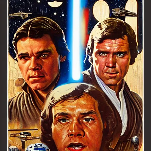 Image similar to star wars movie poster in the style of norman rockwell, detailed painting, 8 k