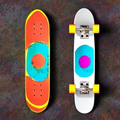 Prompt: 8 0's skateboard culture based psychedelic color combinations, no background