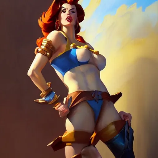 Image similar to greg manchess portrait painting of teela as overwatch character, medium shot, asymmetrical, profile picture, organic painting, sunny day, matte painting, bold shapes, hard edges, street art, trending on artstation, by huang guangjian and gil elvgren and sachin teng