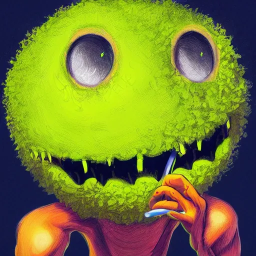 Prompt: a portrait of a tennis ball monsters, digital art, fantasy, magic, chalk, trending on artstation, ultra detailed, professional illustration by basil gogos