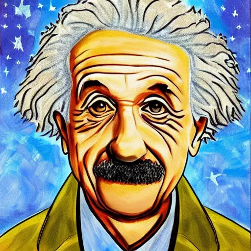 Image similar to albert einstein self portrait in the style of starry night